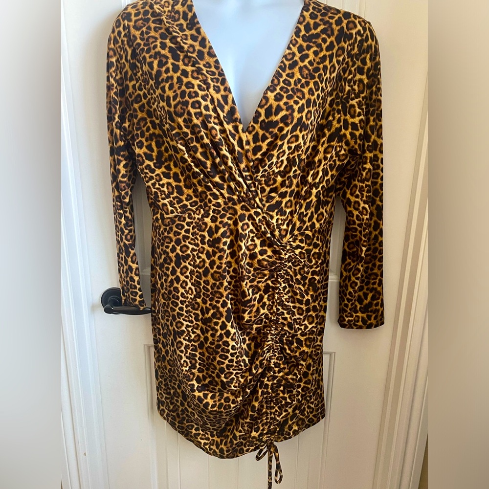 Blue Leopard Brand Surplice Bodice w/Vertical Drawstring & L/Sleeves, Size 3X